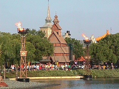 The torches and the Stave Church in Norway.